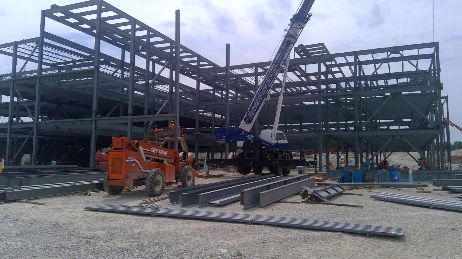 Cranes at construction site.